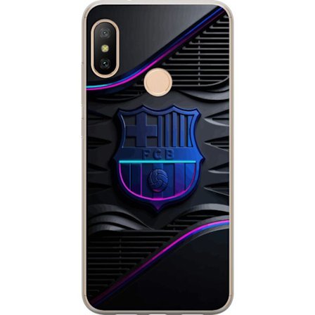 Yhteensopiva Puhelinkuori Xiaomi Redmi 6 Pro FC Barcelonan seuraemblemii neon sinistä ja vaaleanpunaista futuristisella metallisella suunnittelulla