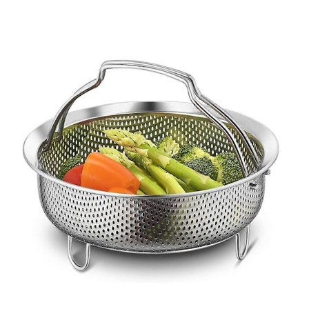 On-the-Go Instant Dampkurv med Håndtag, Perforeret Si Dørslag Tørre Kurv til Frugt & Grøntsager 18cm