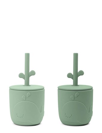 Done by Deer Peekaboo Straw Cup 2-Pack Wally Green - Green - CUP:Ø7X H 7CM.STRAW:13.5CM