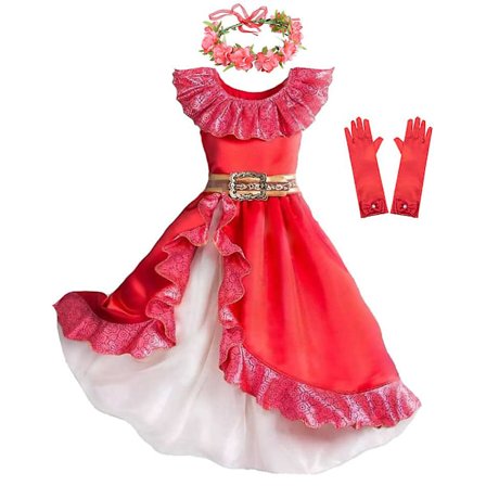 Elena fra Avalor Prinsessekostyme Jente Disney Anime Rollespill Klær Halloween Karneval Cosplay Antrekk Barn Rød Volang Lang Kjole Elena Sett 01