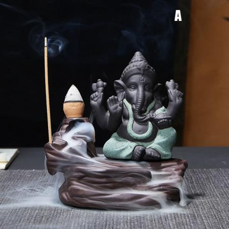 Creative Ganesha Rökelse Vattenfall Rökelse Hållare Desktop Ornament Backflow Vattenfall Dekor Aromaterapi Prydnadspresent Green