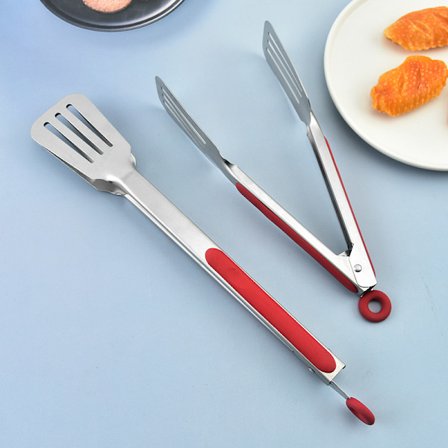 Premium 304 Rustfrit Stål Grilltang, Kraftig Non-Stick BBQ Madlavnings Køkken Tang Rød
