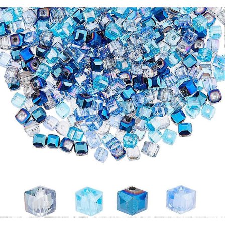 omtrent 400 stk. 4 farger 4 mm firkantede glassperler fasettert kube krystallperler glass kube avstandsperler transparente glassperler tråder for 
