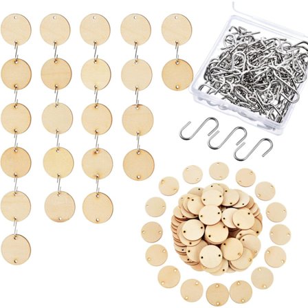 Jul Trä Tagg 2 Hål Rund Träplatta och S-krok Anslutning 200 st