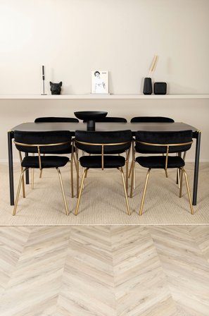 Venture Home - Matgrupp Pelle med 6 st matstolar Arrow - Svart - Matgrupp 6 personer - Från Homeroom