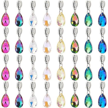 32 kpl Pisaranmuotoisia Lasikoruja, 8 Väriä, Hiottuja Vesipisarariipuksia, Kristallipisara Riipuksia, Pisara Koristeita Suurella Reiällä ja Lenkillä 