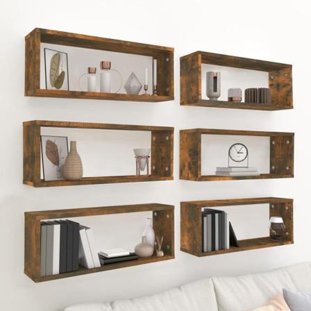 Vidaxl Vägghyllor 6 St Rökfärgad Ek 60x15x23 Cm Konstruerat Trä Brun