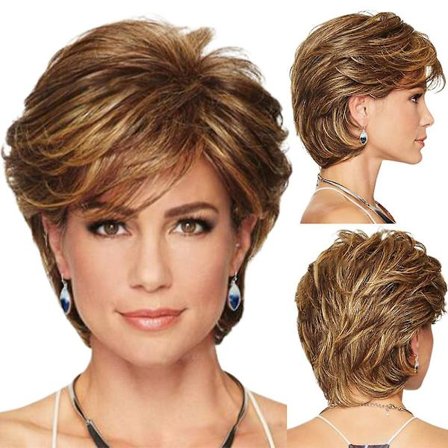 Naisten lyhyet peruukit kerrostetut pörröiset synteettiset hiukset muoti päivittäinen muotiperuukki hiuslisäke