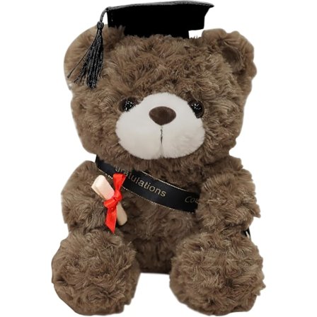 Graduation Kosedyr Teddybjørn 9” / 23 cm Utstoppet Dyr med Hatt - Myk, Luftig, Gave til Videregående Skole og Høyskole Graduation