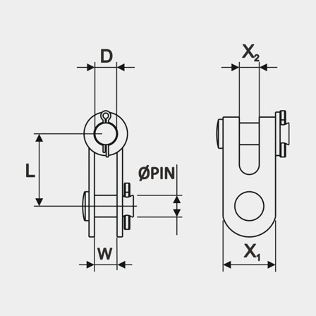 Toggel Seldén Ø4 mm, vidlice na vidlici, Ø8/8 mm, 25 mm