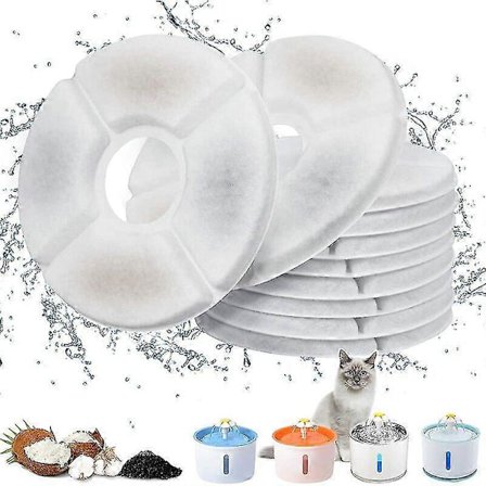 10-pack Kattfontänfilter, Ersättningsfilter för 1,6l Kattfontäner, Ersättningsfilter med Aktivt Kol och Jonbytesharts