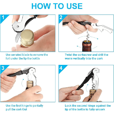 3 pakker tjenerproptrækker, vinsæt, kraftige rustfri stålhængsler vin nøgle, hængslet flaskeåbner folieskærer til restaurant tjener bar, Sådan