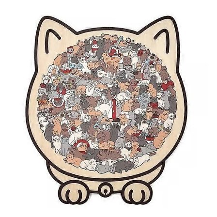 135 stk. Irregulært Morandi-farvet katteformet træpuslespil Unikke dyreformede træpuslespil til voksne børn Ferie fødselsdagsgaveidé (h)