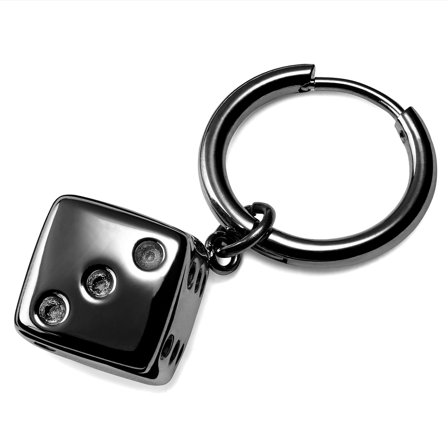 Czarny stalowy kolczyk z zawieszką w kształcie kostki dla mężczyzn - Kolczyki kółeczka z zawieszką