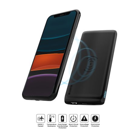 PowerBank 10.000 mAh 12W + Wireless Charging Svart
