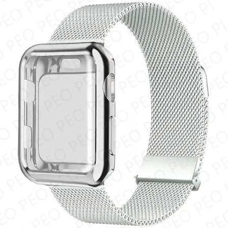 Milanese Loop+Fodral För Apple Watch Armband 45mm 44mm 38mm-42mm 41/40mm Metall Magnetiskt armband iwatch Serie 9 8 7 6 5 4 3 SE Rem