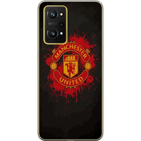 Kompatibelt Mobildeksel til Realme Realme GT Neo 3T Manchester United logo i rød og gul farge med røff sportslig bakgrunn