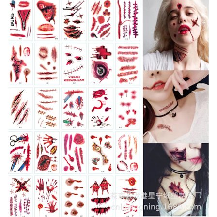 60 delar Scars Halloween Tattoo Stickers Roliga läskiga ärr Stic