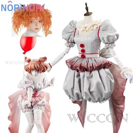 Film-Klovn Pennywise Cosplay Kostume Transkøn Halloween Horror Lolita Kostume Kvinde Fantasy Kjole Karneval Party Fuld Sæt S-WELLNGS S CostumeB and 