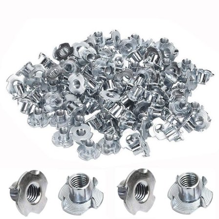 100 st M6 4-tands T-muttrar Insatser Kolstål Material Zink Pl