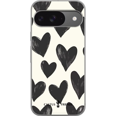 Kompatibel Mobilcover til Google Google Pixel 9 Cactus and Friends - Bold Black Love Pattern