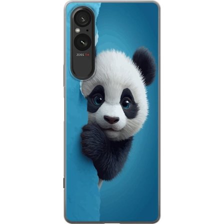 Yhteensopiva Puhelinkuori Sony Sony Xperia 5 V Söpö panda, joka kurkistaa paperin läpi pehmeässä 3D-kuvituksessa