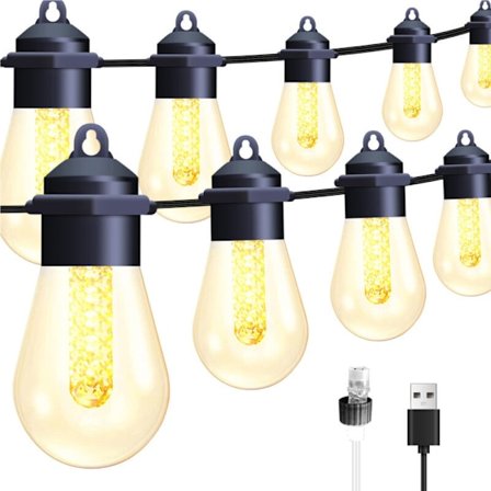 15m Ulkovalaisin aurinkokennovalaisin - E12-lamput - IP44 Vedenpitävä - Ulkokäyttöön, puutarhaan, patiolle, puihin, juhlakoristeluun - 2200K - Lämmin 