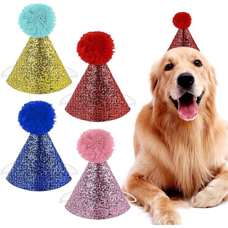 Hunde fødselsdagshue, 4 stk. hundehatte til fest, festdekorationer, tilbehør til hunde- og kattehovedbånd