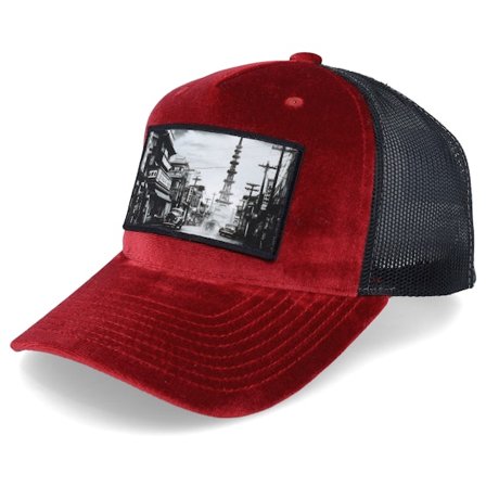 Public Domain - Rød trucker Caps - Japan Red/Black Velvet Trucker @ Hatstore