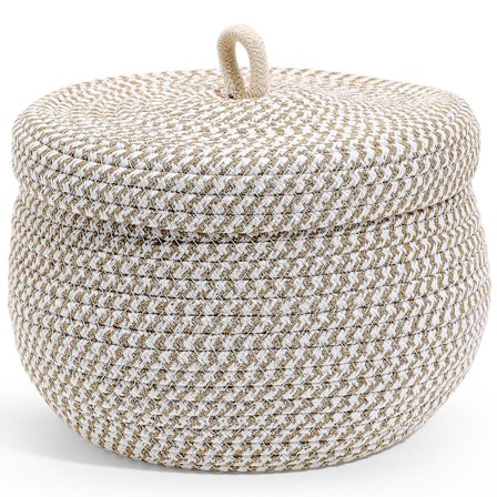 Rund Kurv Med Låg Dekorativ Kurv Opbevaringskurv Bomulstov Lågkurv