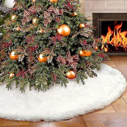 Juletræsskørt, Multi-størrelse Sne-hvid Kunstpels Juletræsplys Skørt, Vinter Juletræsmåtte