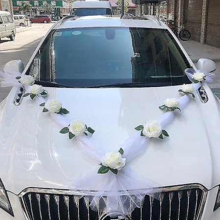 Bryllupsbil Blomsterplate Bånd Sløyfer Sett Ornament Tilbehør Fester