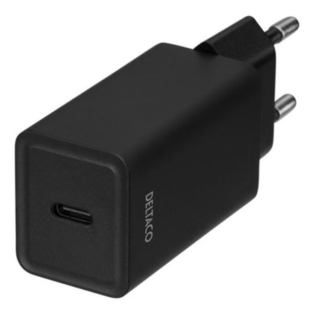 DELTACO USB-C wall charger with PD, 5 V/3 A, 18 W, black