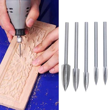 5 stk/sett Treskjæring og gravering borkrone freser rotutskjæringsverktøy for DIY trebearbeiding carving- W