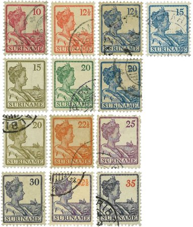 Suriname 1915-1926 - NVPH 87/99 - Stemplet