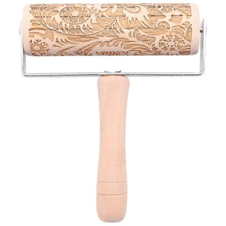 3D Graveret Kagerulle Naturligt Træ Rulle Med Klassisk Mønster Til Børn Dej & Fondant Småkager