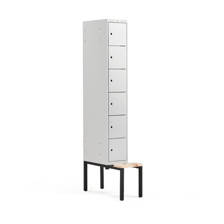 Kleiderspind CLASSIC mit Sitzbank, 1 Modul/6 Türen, 2120 x 300 x 550 mm, grau