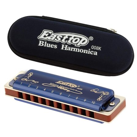 2025 Seneste Model East top Mundharmonika 10 Huller 20 Toner 008K Blues Harp Mundorgel med Sort Cover, Topkvalitets Mundharmonika til Voksne, 