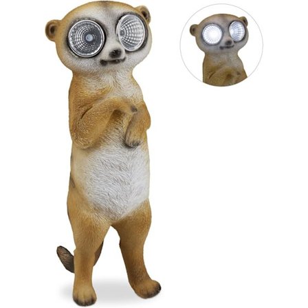 Surikat, dyrefigur med LED-soløyne, dekorasjon for hage, balkong