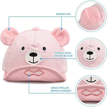 Söt björn babyhatt 3 - 15 månader (randig björn - rosa, hattcirkel