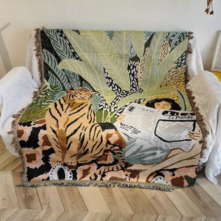 Moderne fritidsliv Garnfarget Sofatrekk Etnisk stil Sofa Sliptrekk Gobelin Chenille Sofatrekk klut Khaki 130*180CM