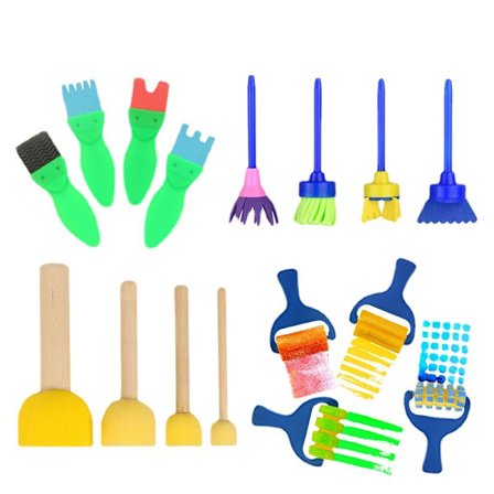 Barnemaling Pensler Sett, 16 Pakke Vaskbare Svamp Maling Pensler, Tidlig Læring Svamp Maling Verktøy Kunst Håndverk for Småbarn og Barn