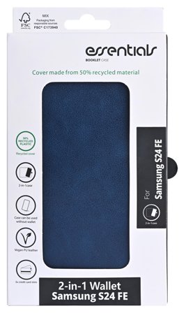 Essentials Samsung Galaxy S24 FE PU wallet, detachable, 3 cards, blue