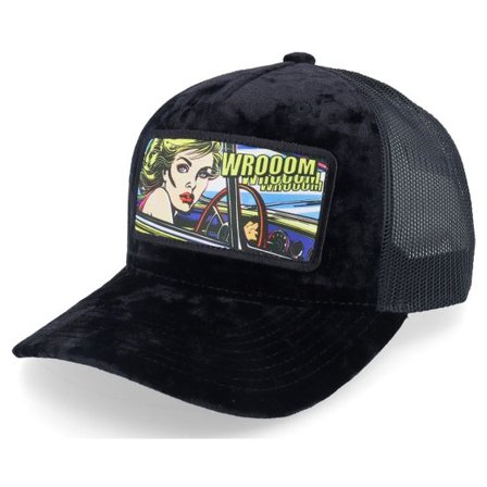 Calza Pennello - Svart trucker Keps - Girl Driving Pop Art Velvet Black A-Frame Trucker @ Hatstore