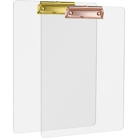 Akryl Klemmeholder, Gennemsigtig Akryl Klemmebræt, 2 Stykker Fashion Design A4 Klemmebræt, Klemmebræt med Klemme (Guld + Rosaguld)