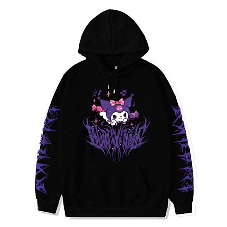 Søt Kuromi Tegneserie Anime Genser med hette for kvinner Kawaii Oversized hettegenser Cosplay Kostyme for fans - G Svart