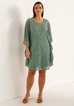 Cellbes of Sweden - Kort blondekjole i kakigrønn for damer i størrelse 34/36