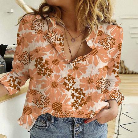 Print Blus För Damer Med Långärmade Toppar