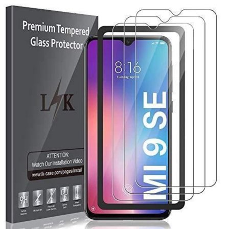 LK härdat glas för Xiaomi Mi 9 SE [3-pack] Skärmskydd Anti-skrapfilm [High Definition - Bubbelfri] [Lätt att rengöra]