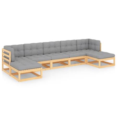 Vidaxl Loungegrupp För Trädgården Med Dynor 7 Delar Massiv Furu Grå